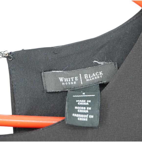 White House Black Market Black Fit Flare Dress Womens 4 Sleeveless Mesh Hem - Picture 2 of 7